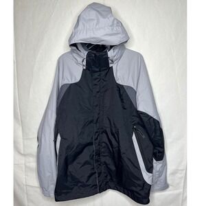 Columbia Storm Dry Interchange Jacket Mens Large Black Grey Hooded Rain Shell